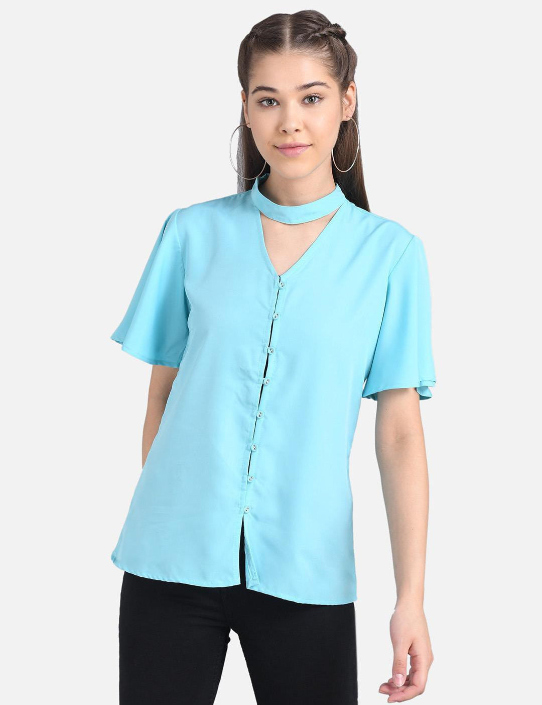 KOTTY Casual Full Sleeve Solid Women Blue Top 