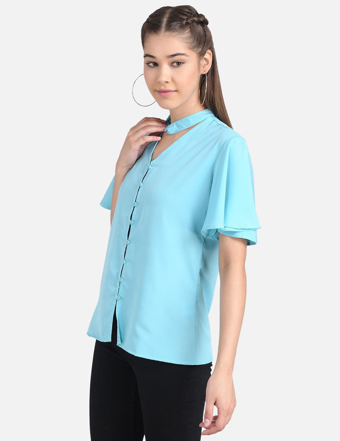 KOTTY Casual Full Sleeve Solid Women Blue Top 