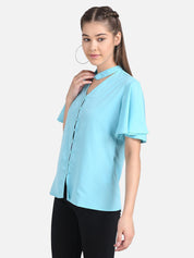 KOTTY Casual Full Sleeve Solid Women Blue Top 