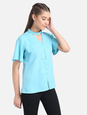 KOTTY Casual Full Sleeve Solid Women Blue Top 