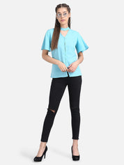 KOTTY Casual Full Sleeve Solid Women Blue Top 
