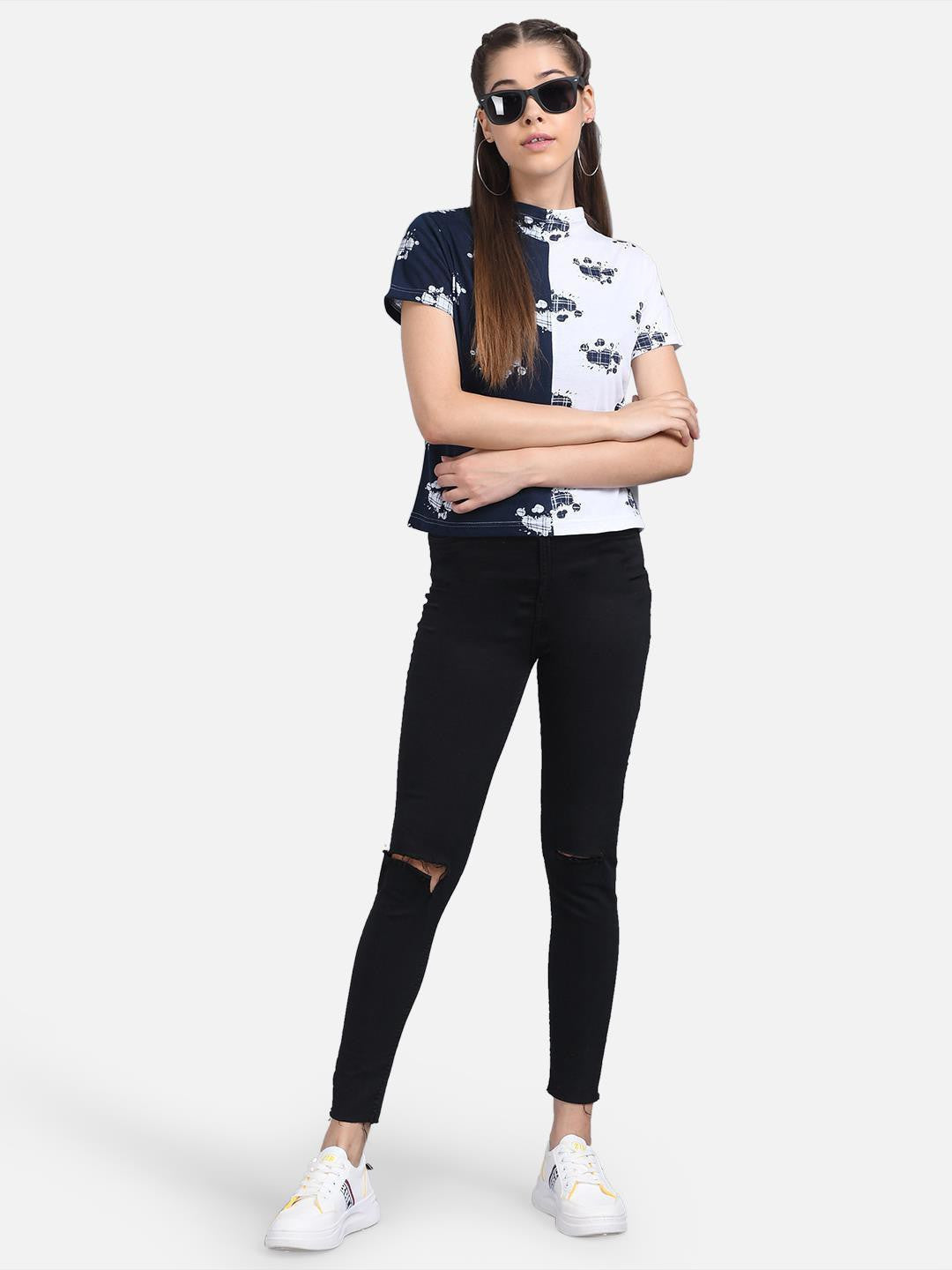 KOTTY Casual Half Sleeve Printed Women Multicolor Top 