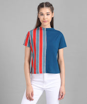 KOTTY Casual Half Sleeve Striped Women Red, Blue, Grey Top 