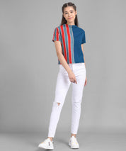 KOTTY Casual Half Sleeve Striped Women Red, Blue, Grey Top 