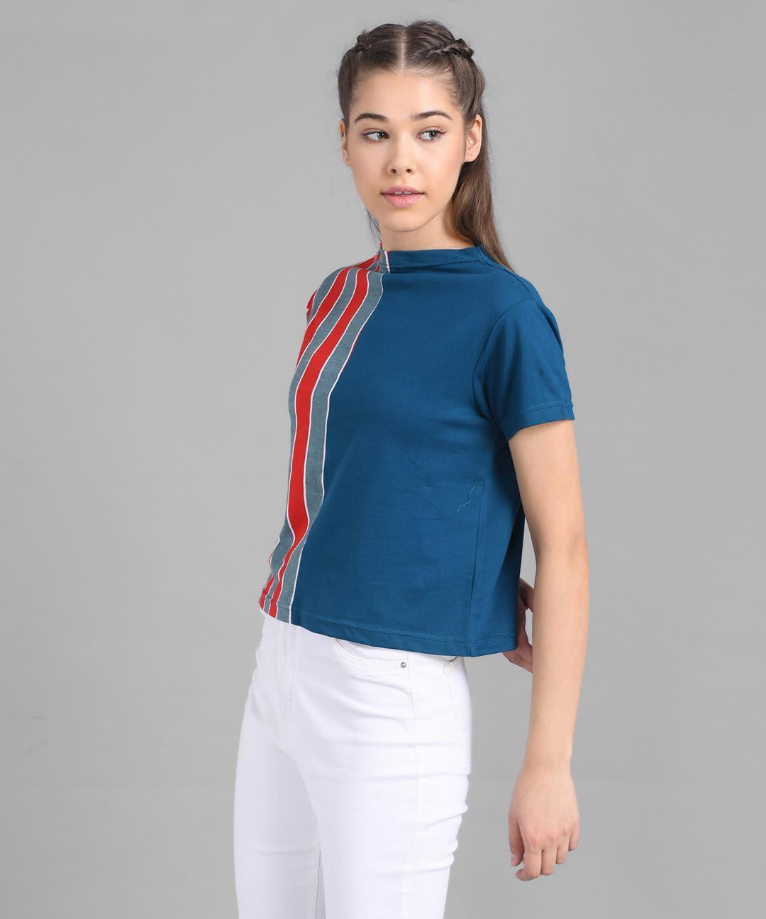 KOTTY Casual Half Sleeve Striped Women Red, Blue, Grey Top 