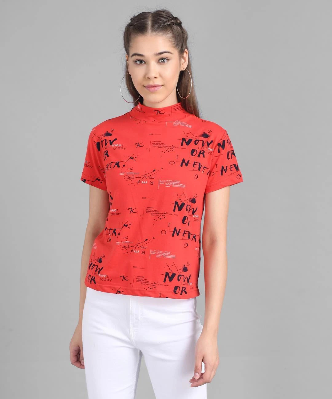 KOTTY Casual Half Sleeve Striped Women Red Top 