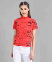 KOTTY Casual Half Sleeve Striped Women Red Top 