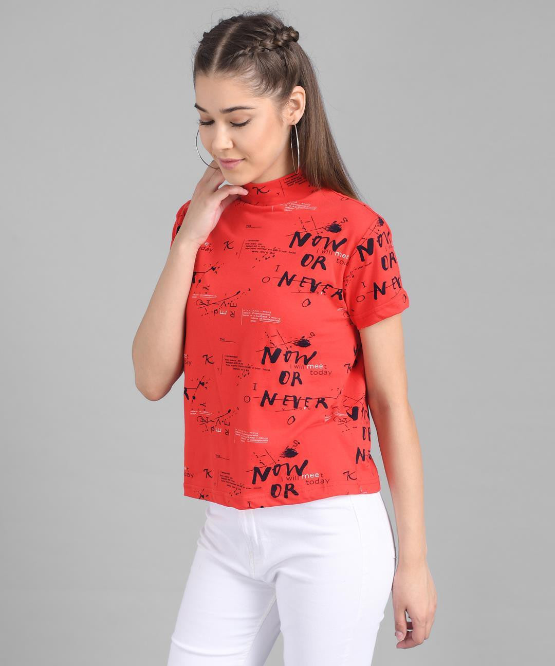 KOTTY Casual Half Sleeve Striped Women Red Top 