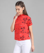 KOTTY Casual Half Sleeve Striped Women Red Top 