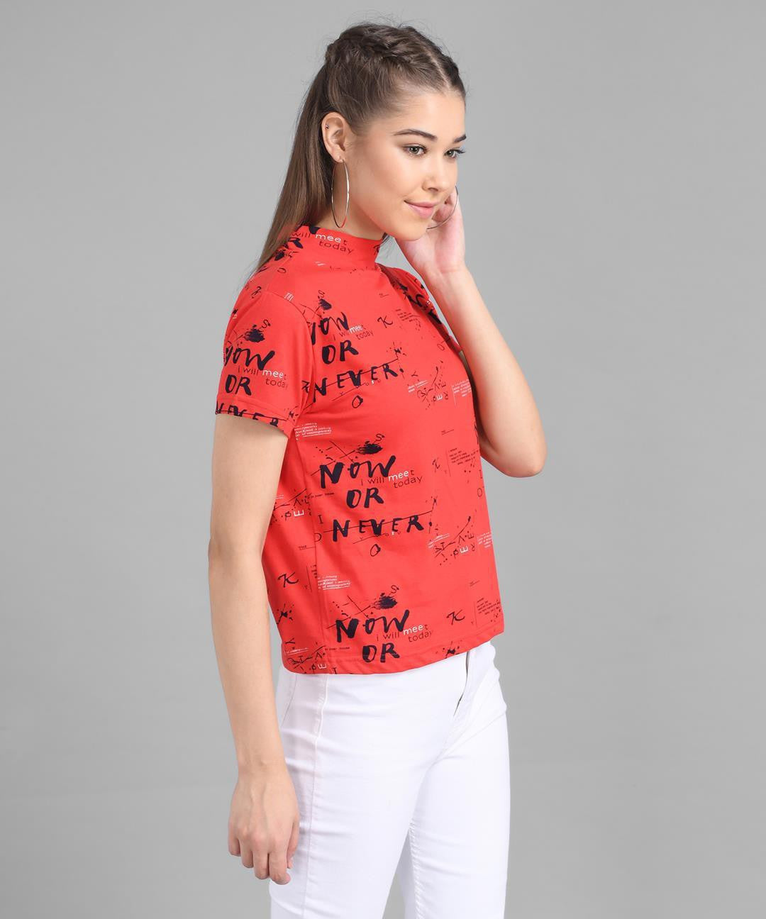 KOTTY Casual Half Sleeve Striped Women Red Top 