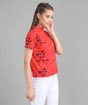 KOTTY Casual Half Sleeve Striped Women Red Top 