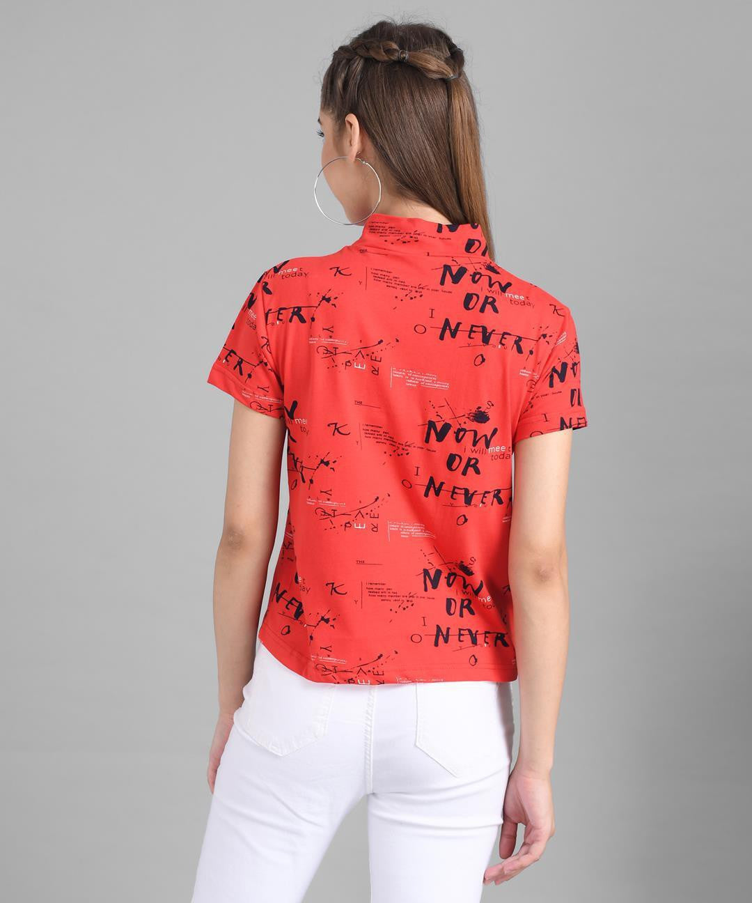 KOTTY Casual Half Sleeve Striped Women Red Top 