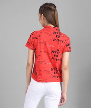 KOTTY Casual Half Sleeve Striped Women Red Top 