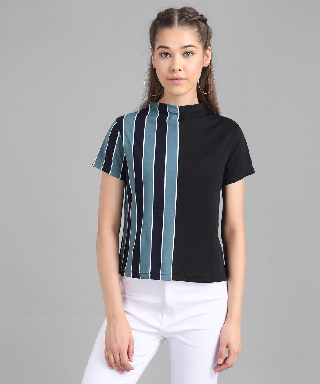 KOTTY Casual Half Sleeve Striped Women Multicolor Top 