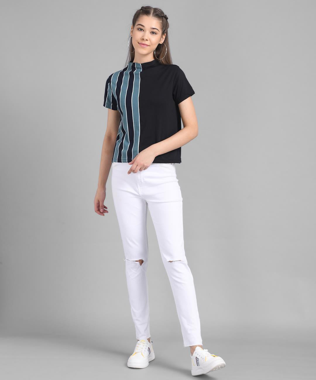 KOTTY Casual Half Sleeve Striped Women Multicolor Top 