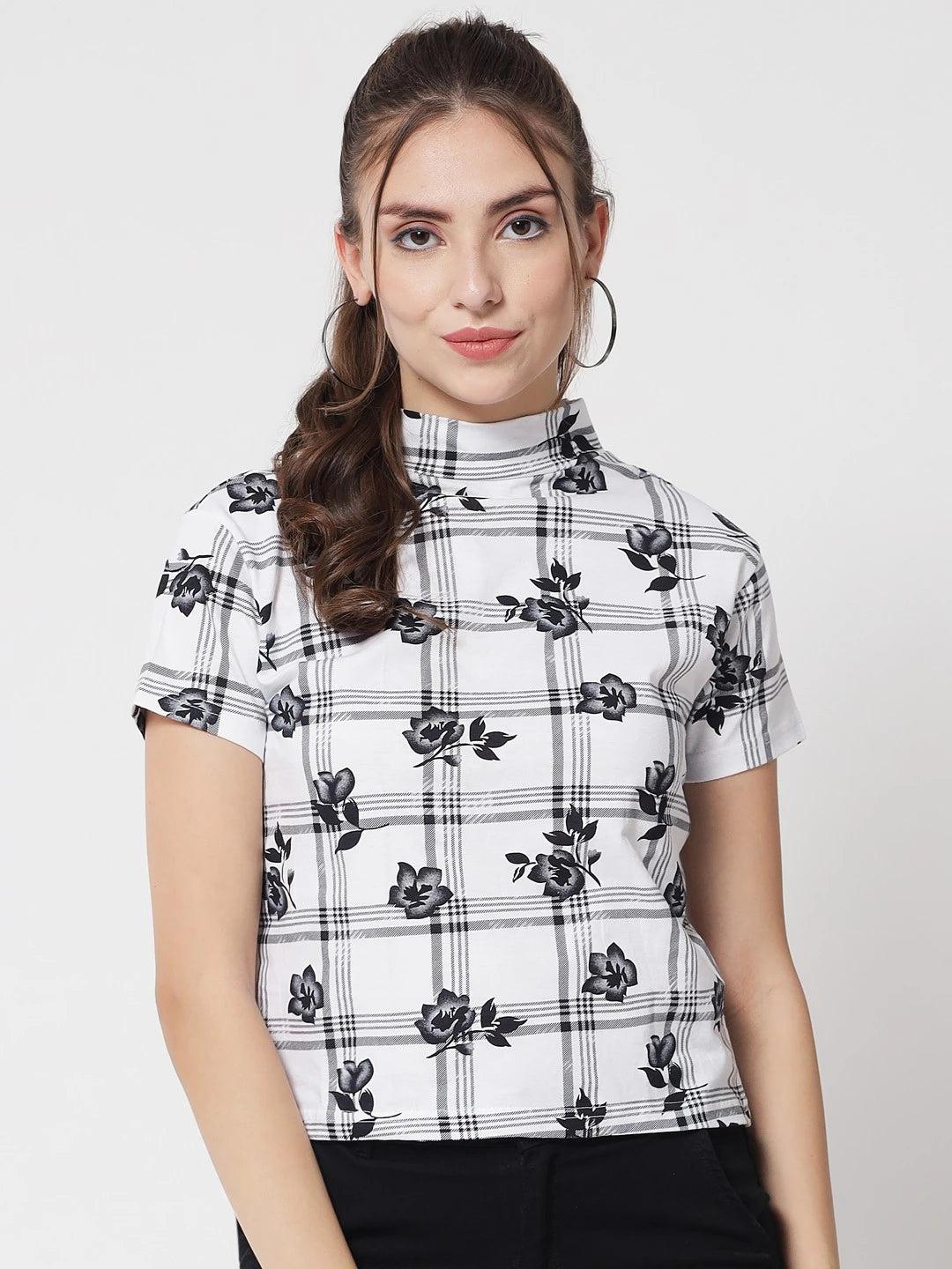 KOTTY Casual Floral Print Women White Top 