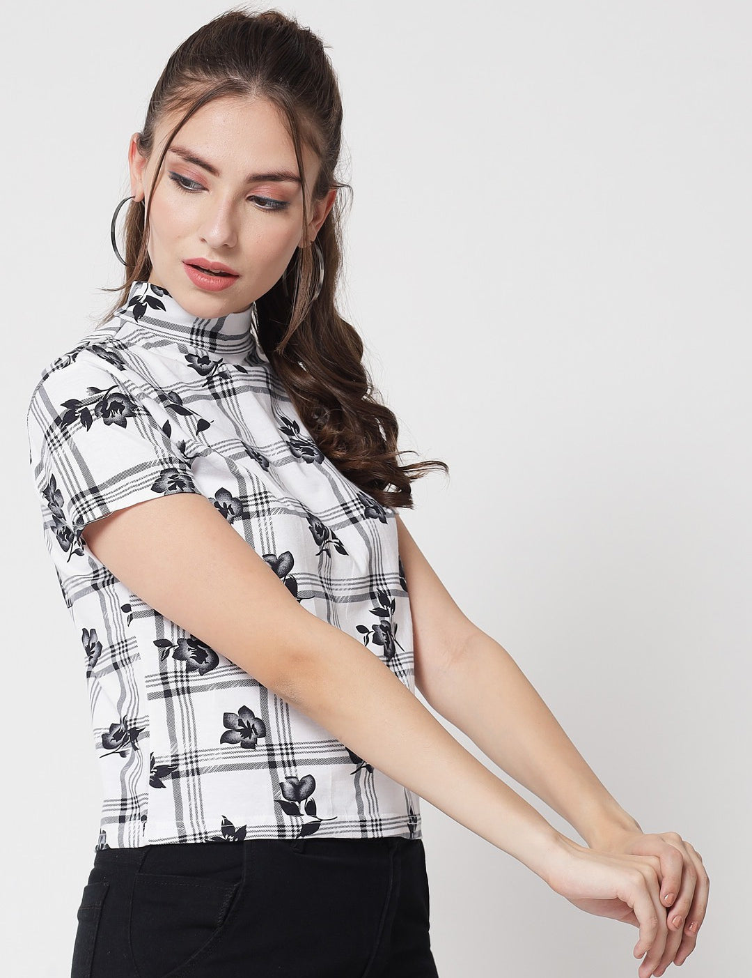 KOTTY Casual Floral Print Women White Top 