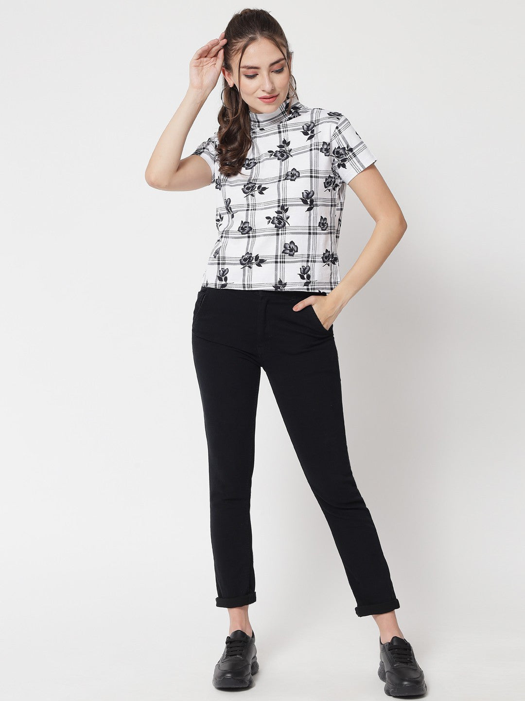 KOTTY Casual Floral Print Women White Top 