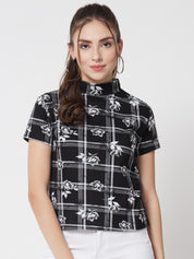 KOTTY Casual Floral Print Women Black Top 