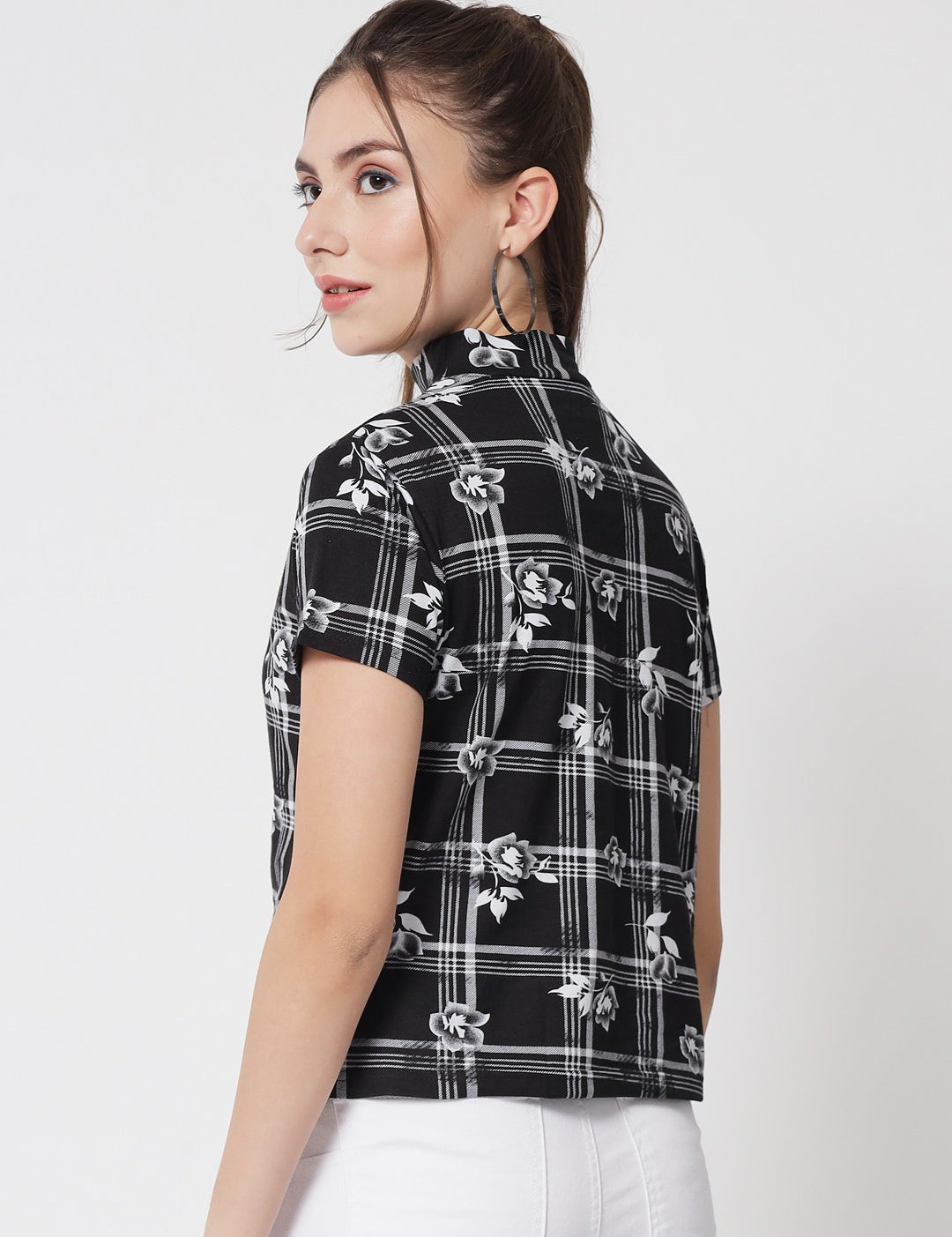 KOTTY Casual Floral Print Women Black Top 