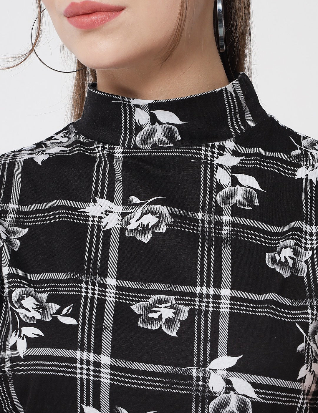 KOTTY Casual Floral Print Women Black Top 
