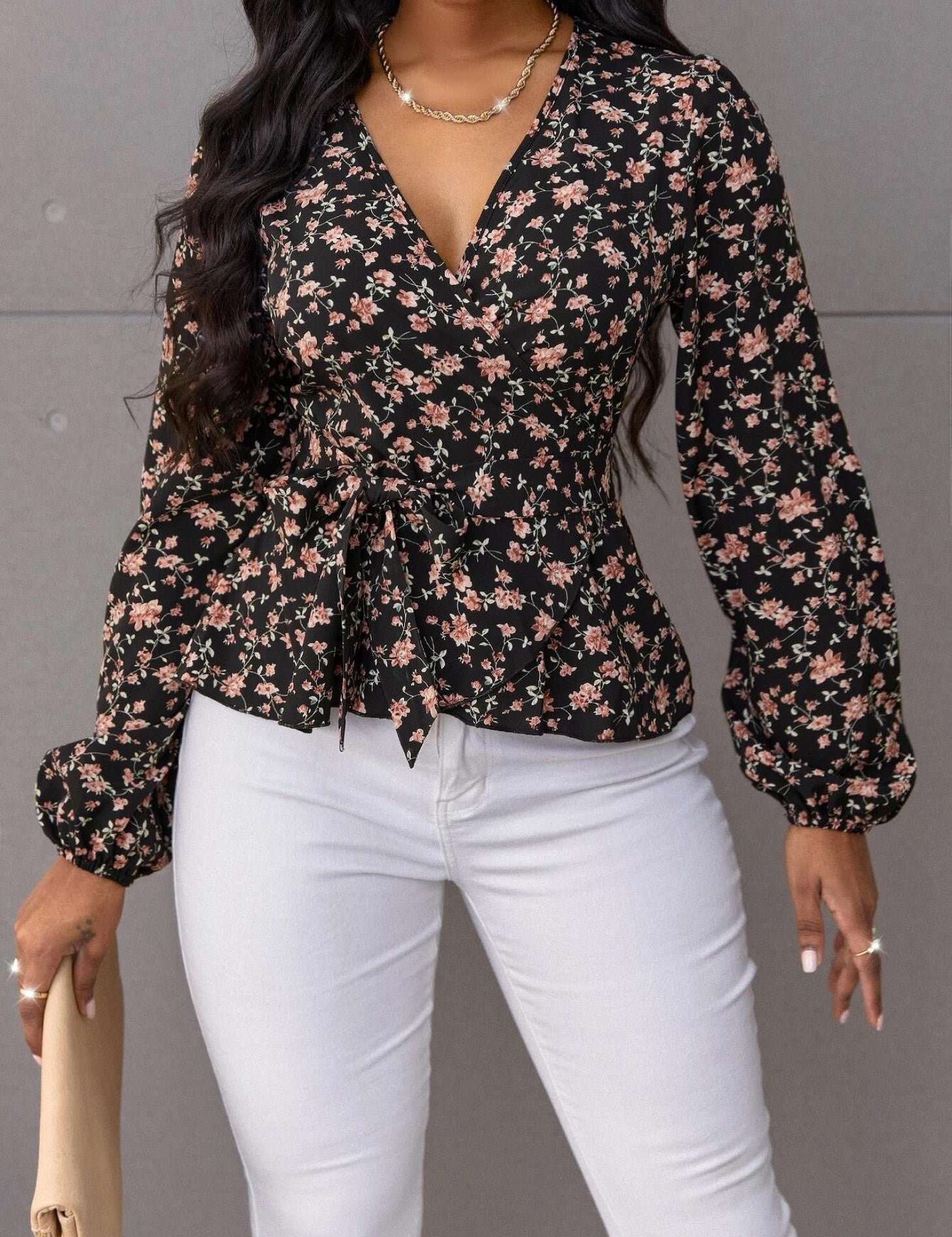 KOTTY Casual Floral Print Women Black Top 