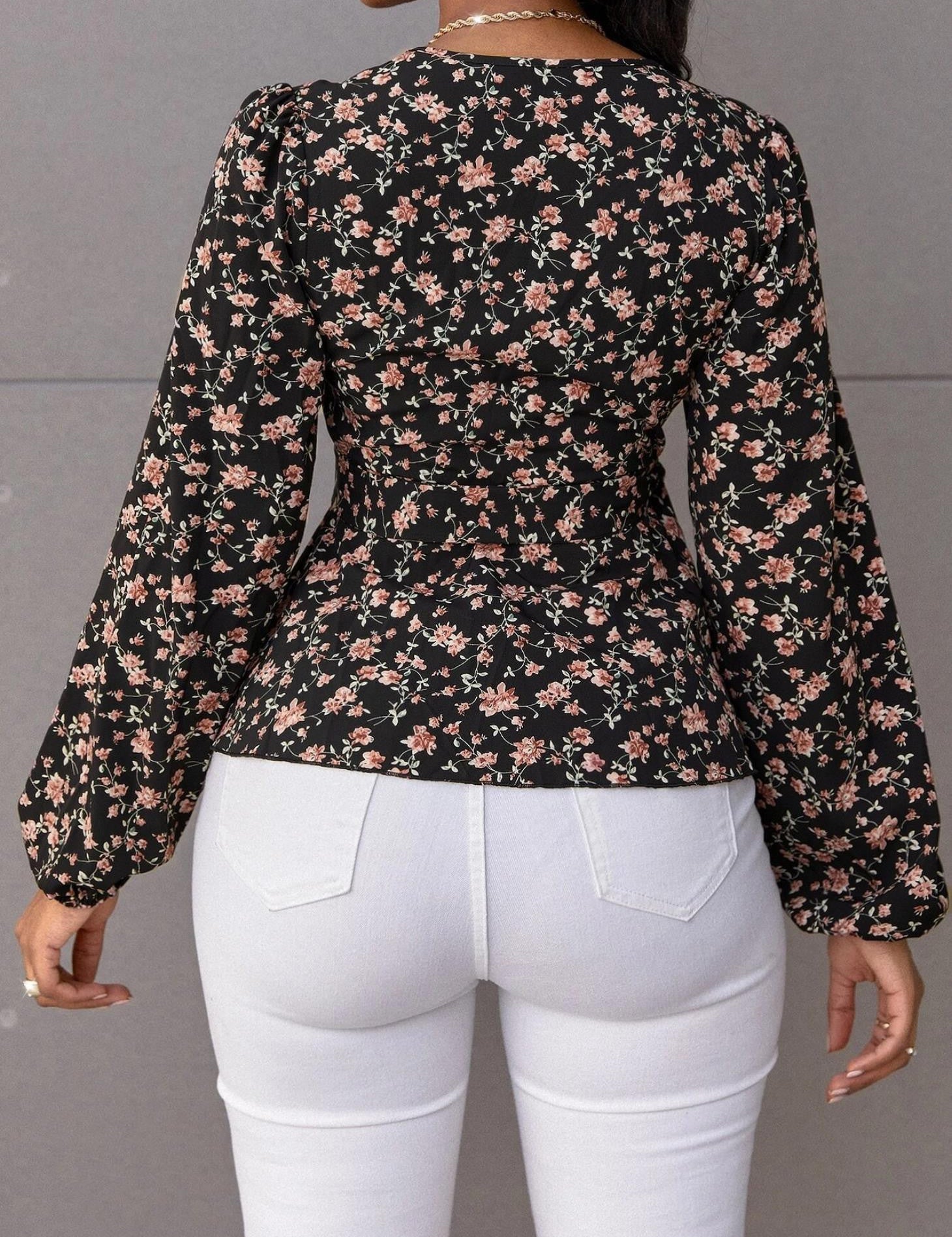 KOTTY Casual Floral Print Women Black Top 