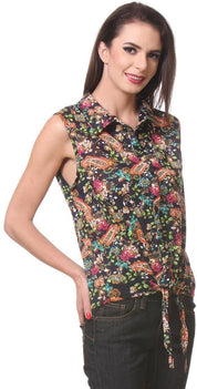KOTTY Casual Sleeveless Floral Print Women Multicolor Top 
