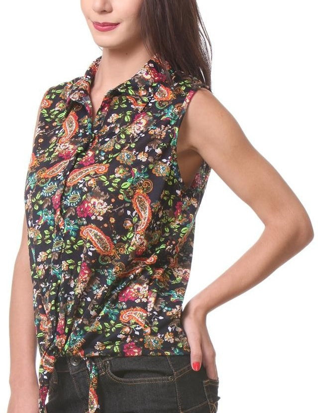 KOTTY Casual Sleeveless Floral Print Women Multicolor Top 