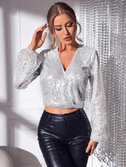 KOTTY Party Embellished Women Silver Top 