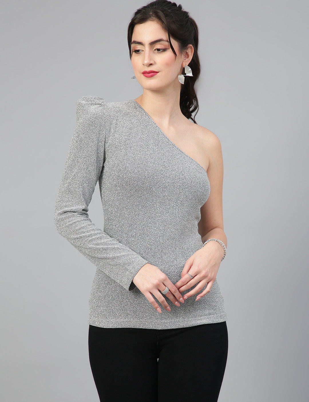 KOTTY Casual Solid Women Silver Top 
