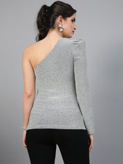 KOTTY Casual Solid Women Silver Top 