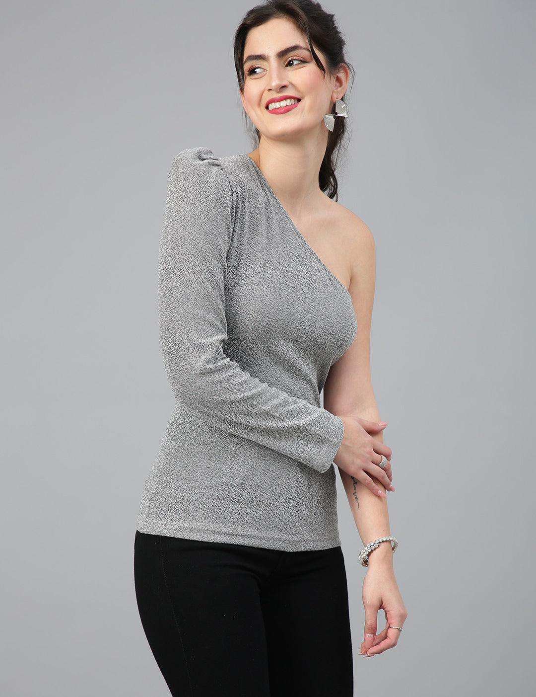 KOTTY Casual Solid Women Silver Top 
