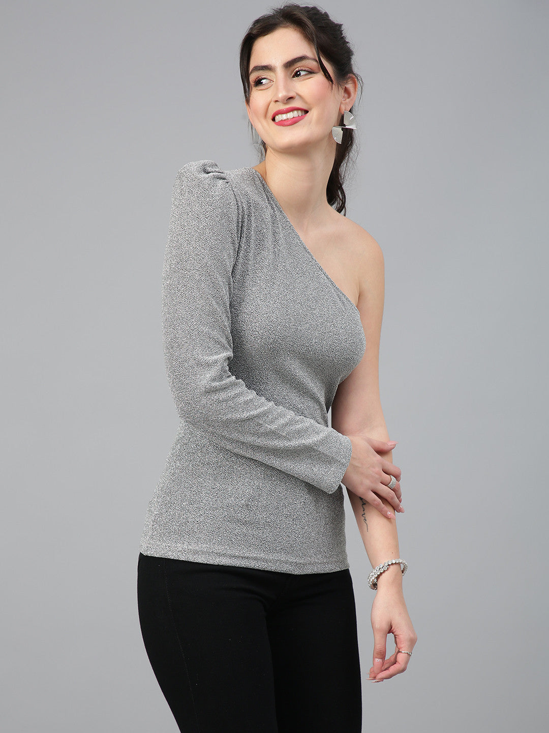 KOTTY Casual Solid Women Silver Top 