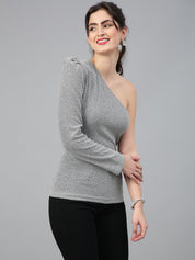 KOTTY Casual Solid Women Silver Top 