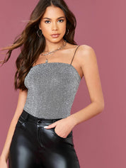 KOTTY Casual Solid Women Silver Top 