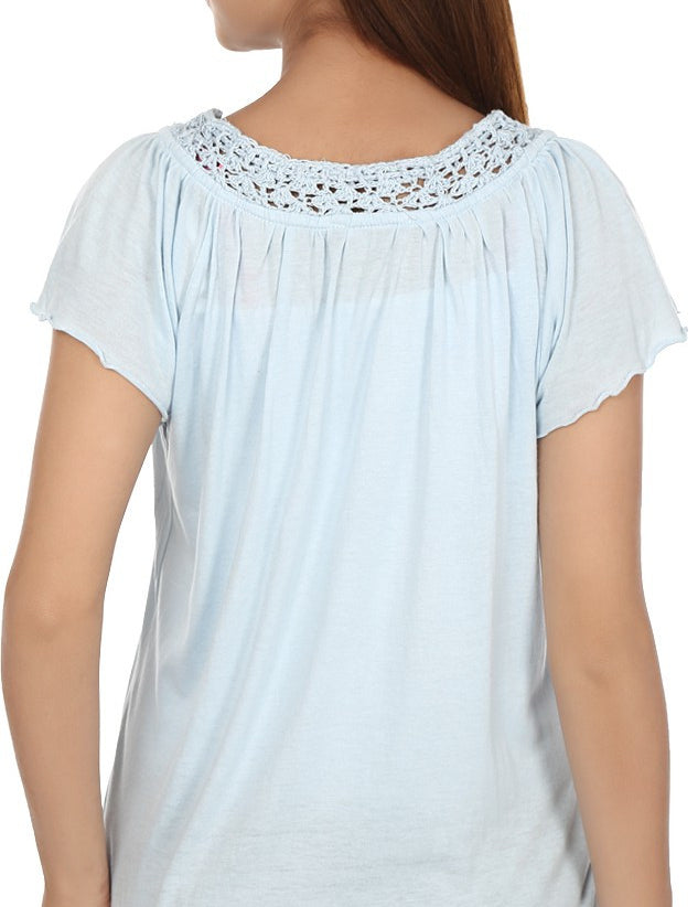 KOTTY Casual Butterfly Sleeve Solid Women Light Blue Top 