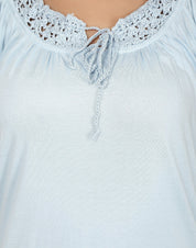 KOTTY Casual Butterfly Sleeve Solid Women Light Blue Top 