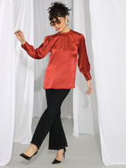 KOTTY Casual Solid Women Brown Top 