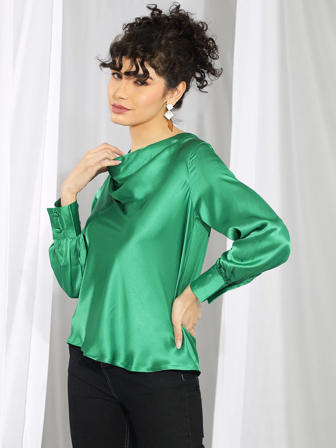 KOTTY Casual Solid Women Green Top 