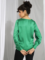 KOTTY Casual Solid Women Green Top 