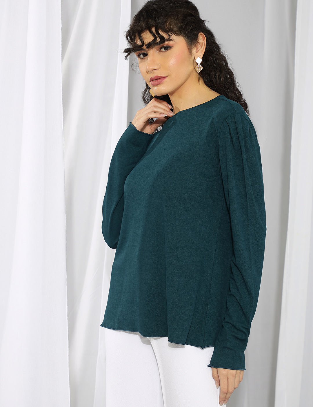 KOTTY Casual Solid Women Dark Green Top 
