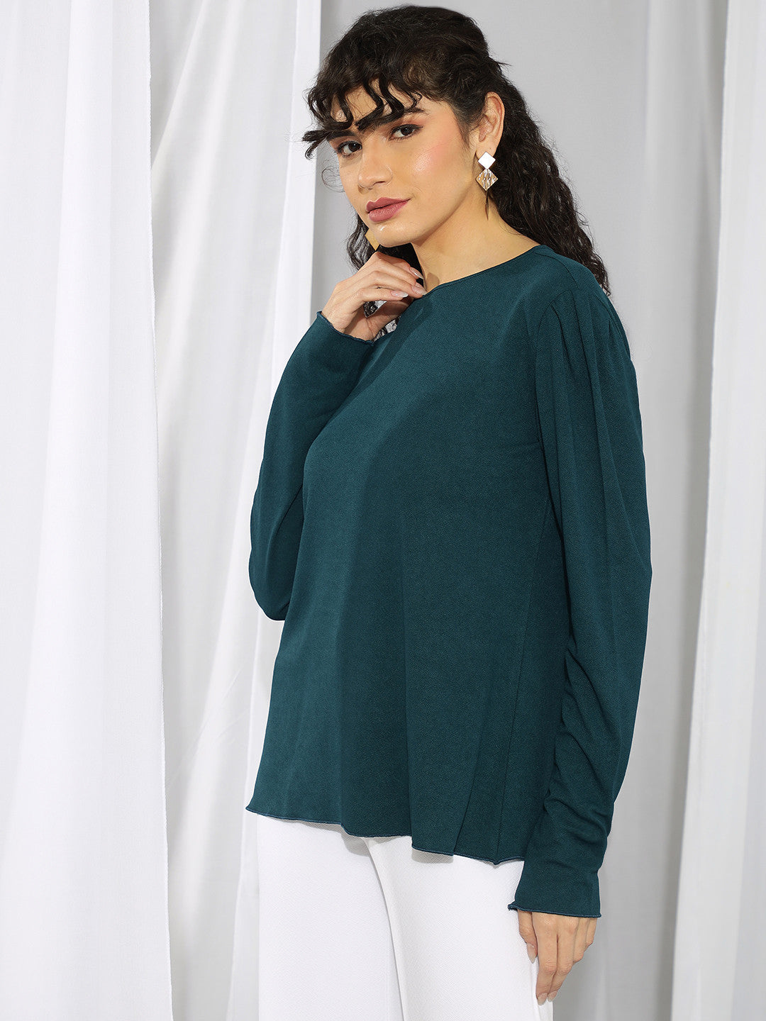 KOTTY Casual Solid Women Dark Green Top 