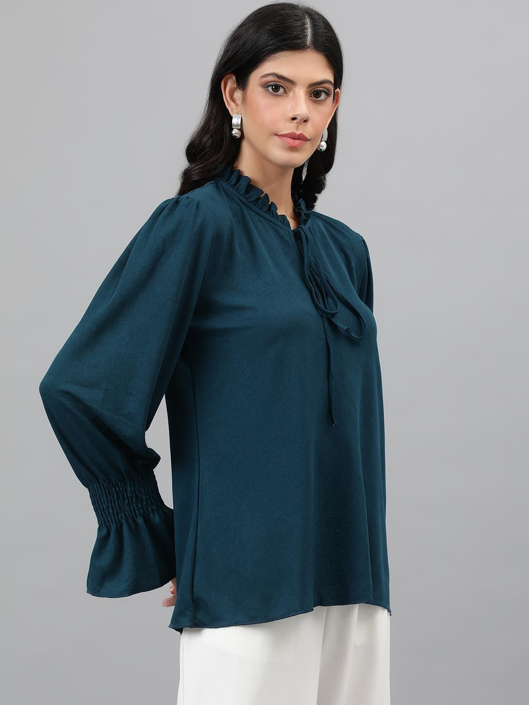 KOTTY Casual Solid Women Dark Blue Top 