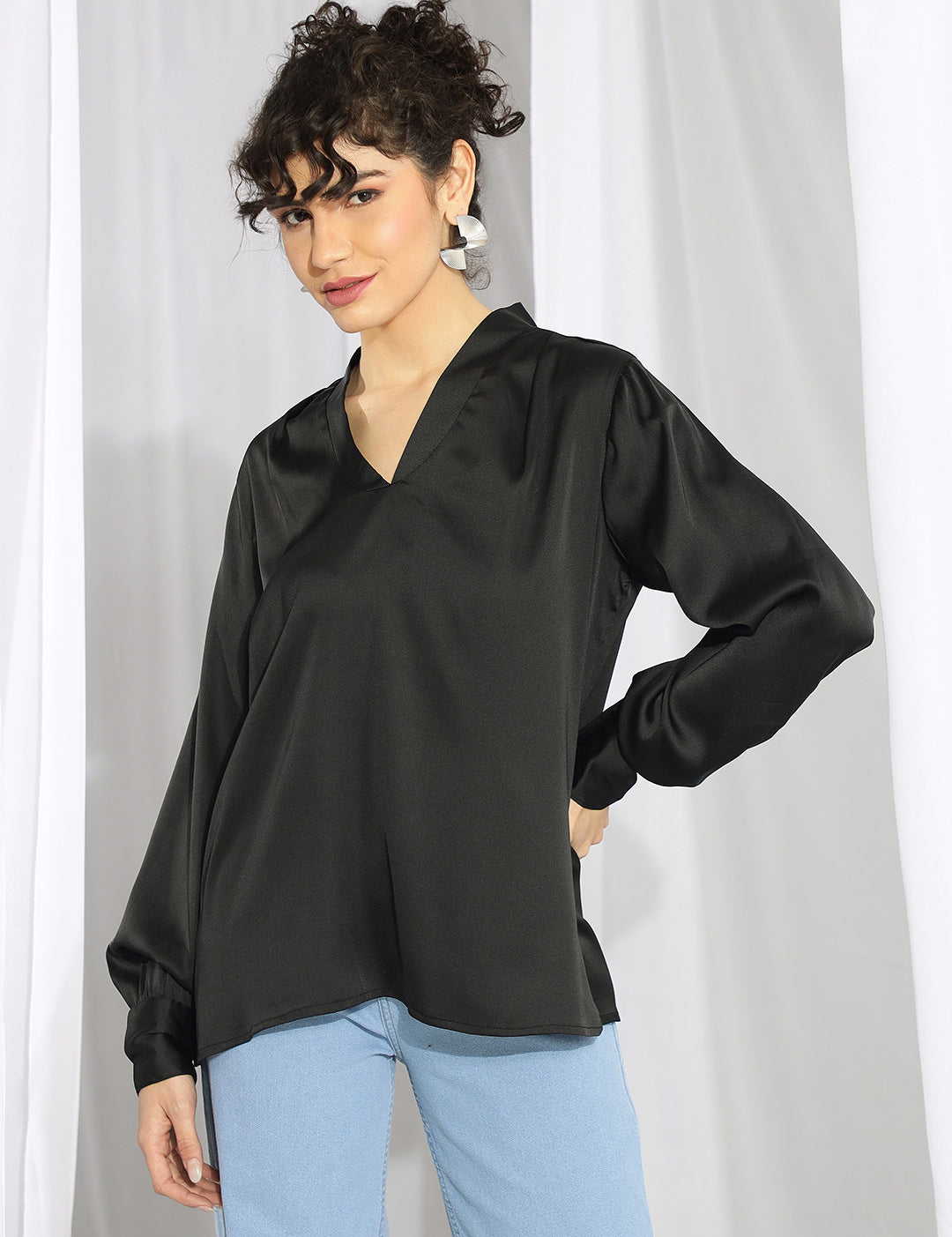 KOTTY Casual Solid Women Black Top 