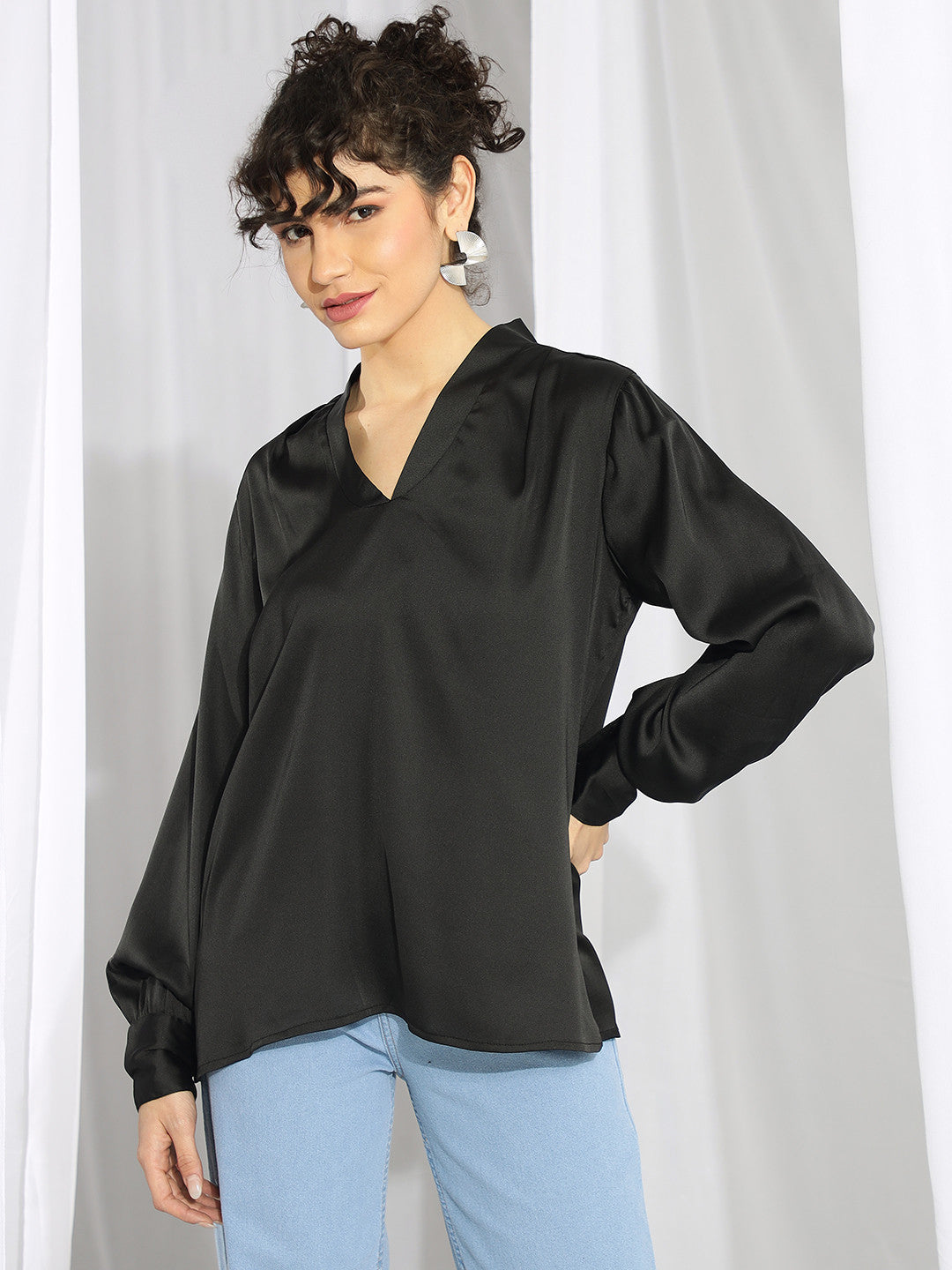 KOTTY Casual Solid Women Black Top 