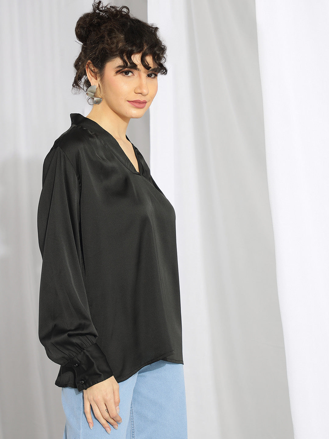 KOTTY Casual Solid Women Black Top 