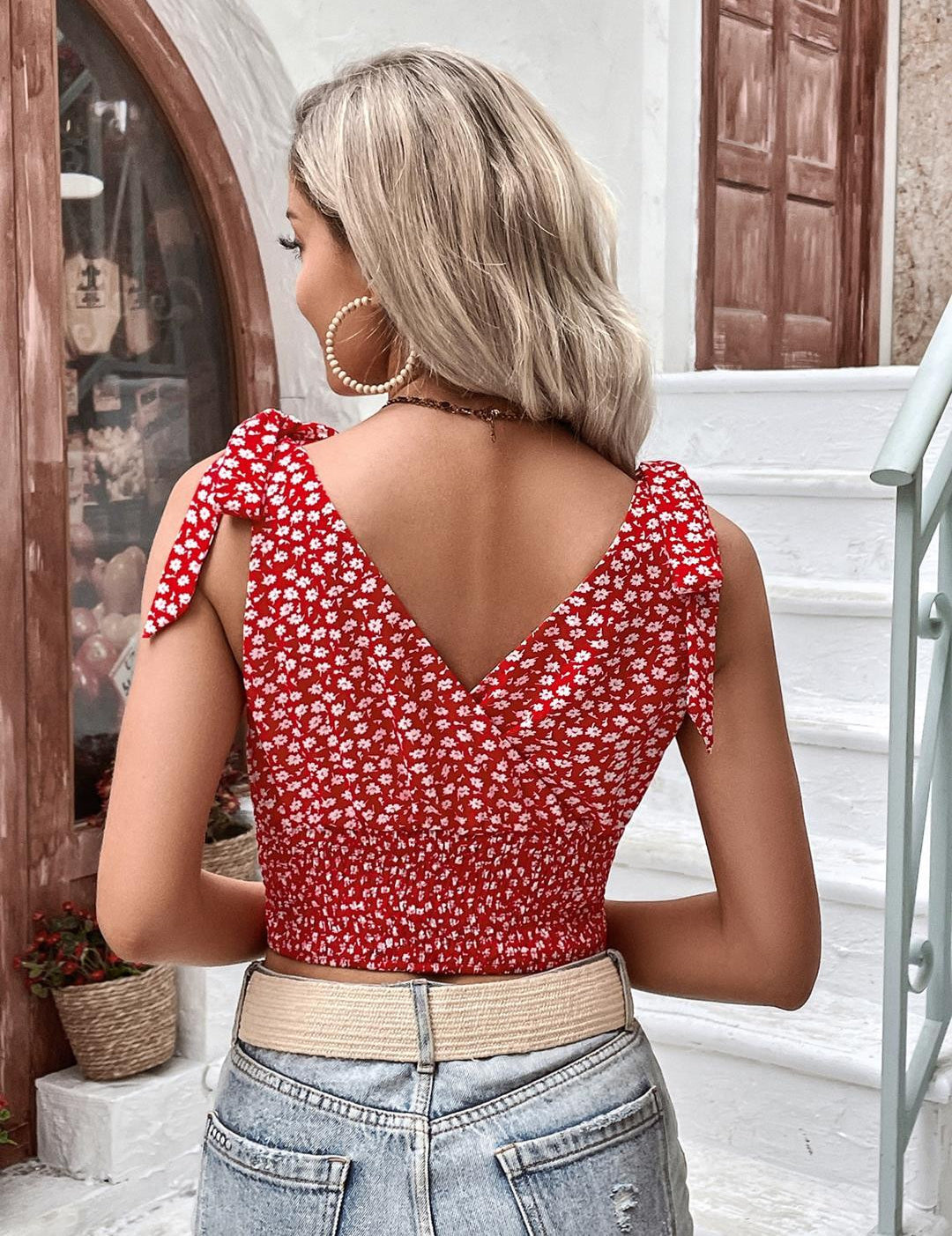 KOTTY Casual Printed Women Red, White Top 