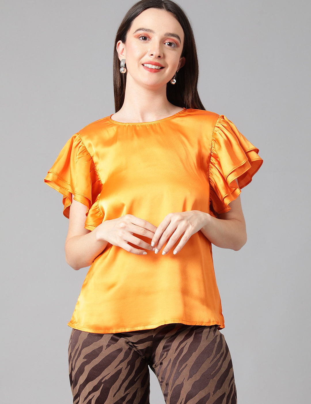 KOTTY Casual Solid Women Orange Top 
