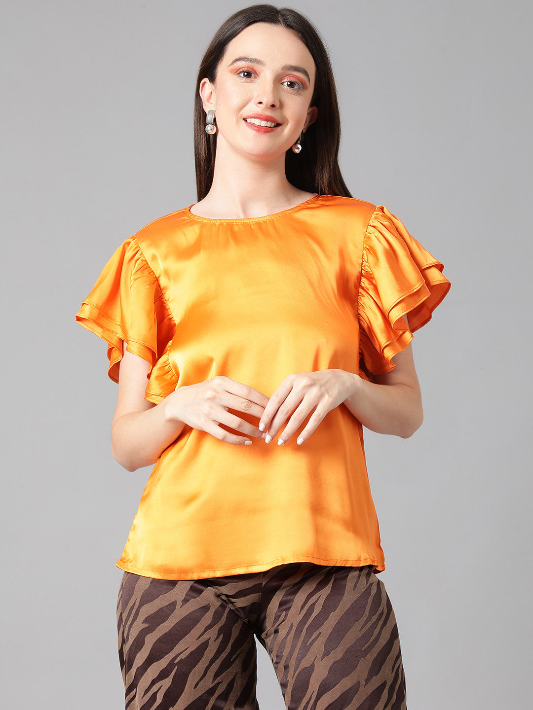 KOTTY Casual Solid Women Orange Top 